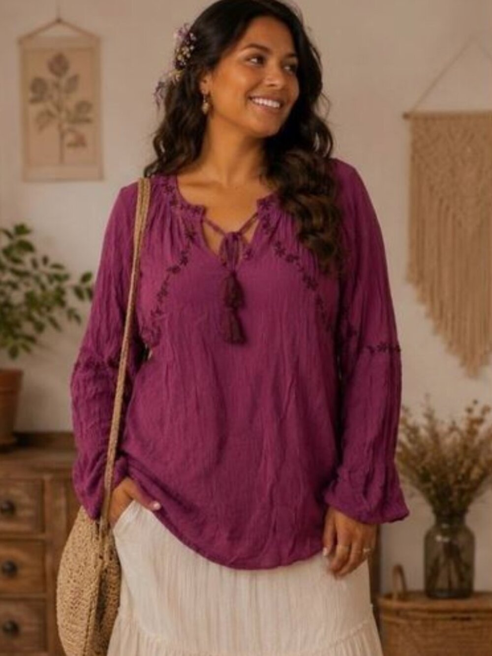 Purple Peasant blouse Top
